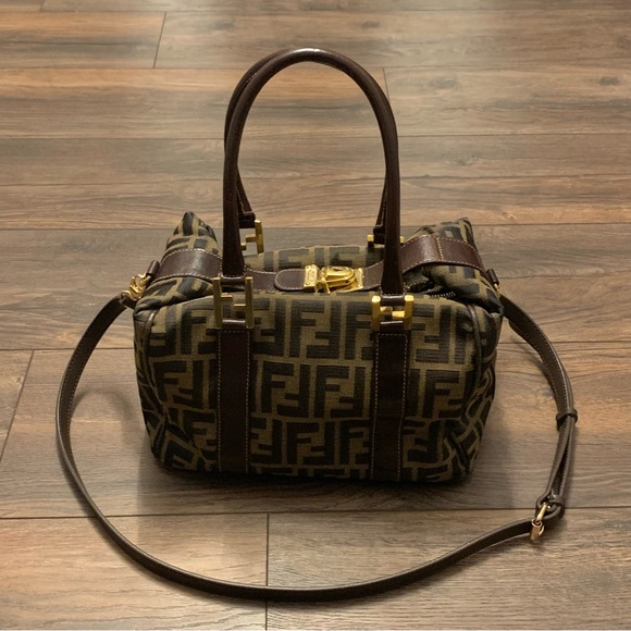 ❌SOLD❌ Vintage Fendi Zucca Brown Monogram Canvas Convertible Boston Bag - Picture 3 of 14